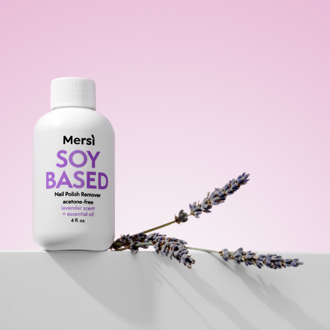 Soy Based Nail Polish Remover Lavender Scent + Essential Oil Acetone-Free - Mersi Cosmetics