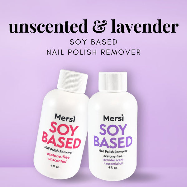 Soy Based Nail Polish Remover Lavender Scent + Essential Oil Acetone-Free - Mersi Cosmetics